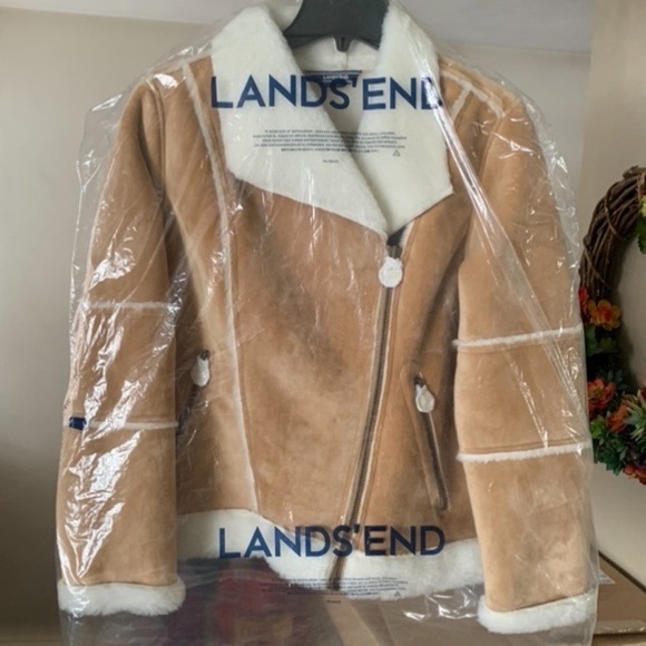 LANDSEND Womens Petite Faux Sheepskin Shearling Warm Winter Fleece Moto Jacket - Picture 11 of 11